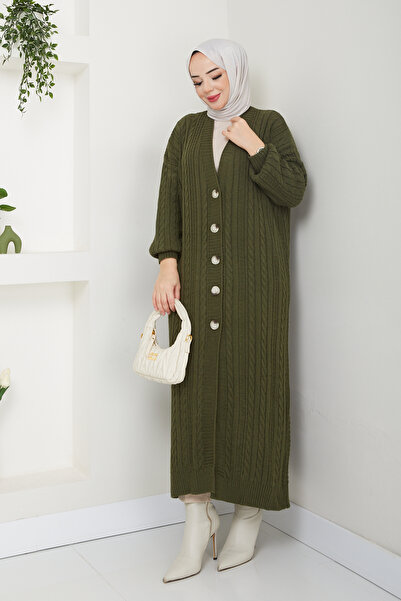 Pamuk Butik Γυναικεία Ζακέτα Πλεκτή Αλυσίδα Ολόσωμη