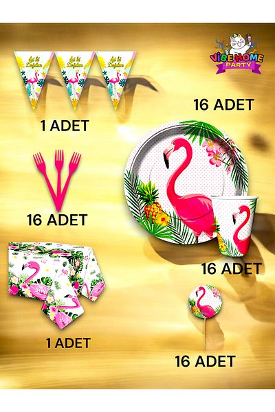 VibeHome Flamingo Themed Premium Set for 16 - Birthday Party and Fun Events