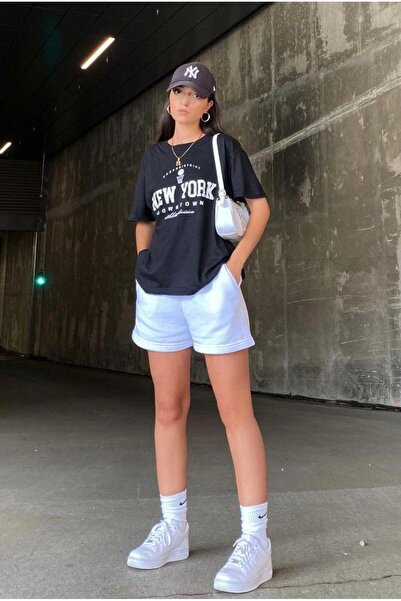 Butik Sport Kadın Beyaz Şort Rahat Giyim Mevsimlik Mini Şort Unisex