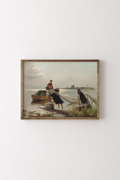 epiqart Fishermen on Lake Chiemsee - Wood Pattern Frame