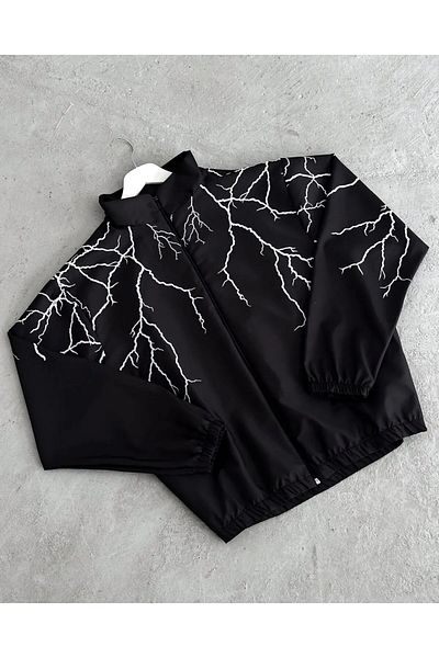 Lushen Y2k Lightning Printed Oversize Αλεξίπτωτο Unisex Αδιάβροχο Ανεμοδαρικό μπουφάν