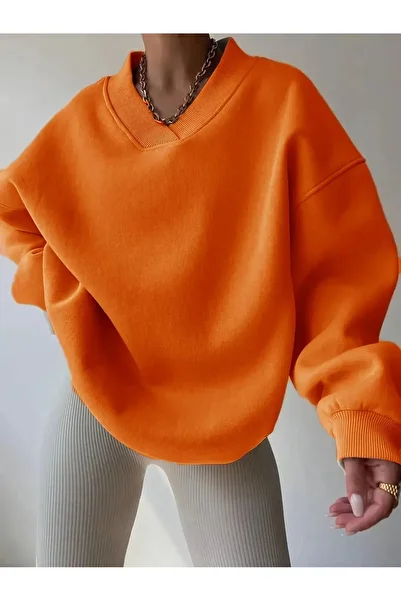 Garalio Oversize V-Neck Sling Sleeve Detail Sweatshirt