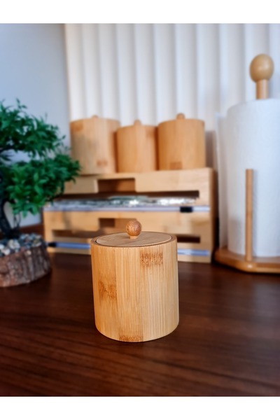 LADYNUR 2-Piece Bamboo Jar Storage Set - 2 Sizes with Lid