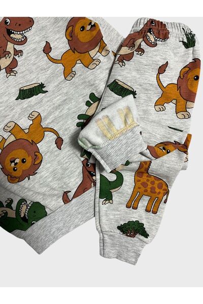 Fil Kids Boy's Cotton Raised Gray Safari Print Long Sleeve Winter Pajamas Set