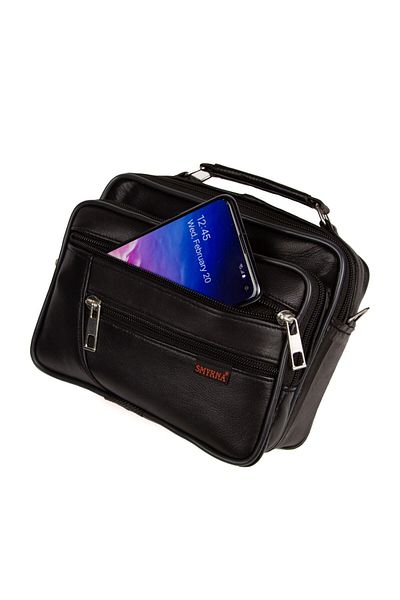 Newish Men's Black Genuine Leather Crossbody Hand and Shoulder Bag (Middle Size)