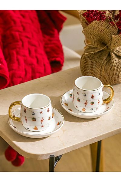 LC Waikiki Lcw Home White Christmas Themed Coffee Cup Set for 2 People
