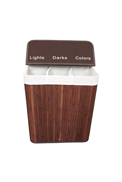 English Home 100 L Faltbarer Wäschekorb aus Bambus mit Deckel 3 Fächer - Schwarz - 52x32x60 cm