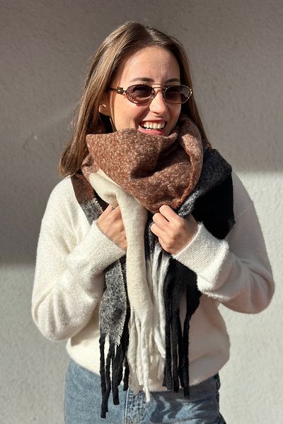 novon Esarfa Angora cu Textură, Bloc de Culori, Detaliu cu Franjuri Gros, Ultra Premium, Soft Touch, Viral Pinterest (220 x 40 cm)