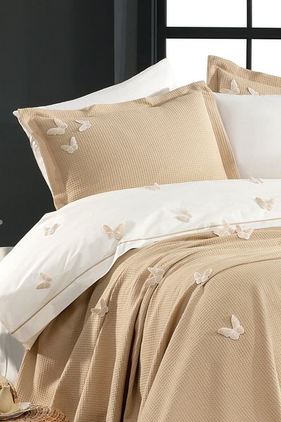 Minelya Home Collection Σετ παπλωματοθήκη 7 τεμαχίων 100% βαμβακερό 3D μοτίβο πεταλούδας και πικέ διπλό