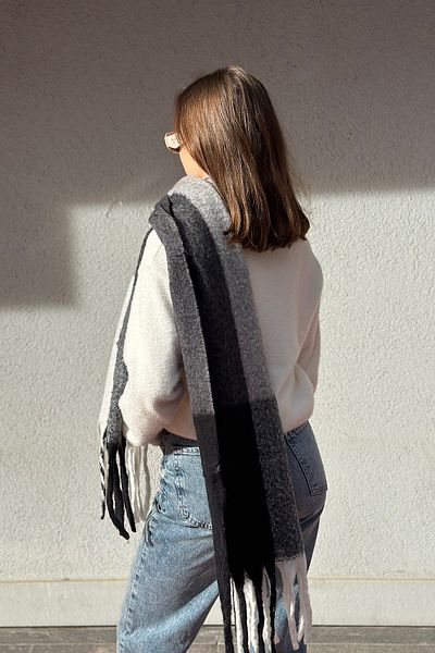 novon Esarfa Angora cu Textură, Bloc de Culori, Detaliu cu Franjuri Gros, Ultra Premium, Soft Touch, Viral Pinterest (220 x 40 cm)