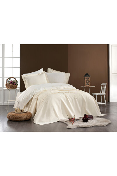 Minelya Home Collection 7 Pieces 100% Cotton 3D Butterfly Pattern and Pleated Double Duvet Cover Set