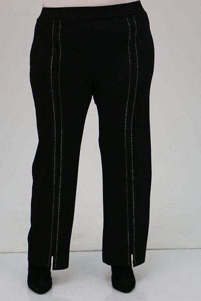 Eslina 49024 Plus Size Stone Detailed Osyho Pants - Black