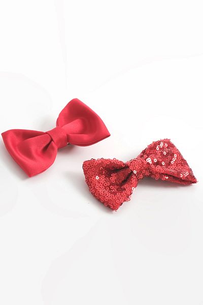 LOGO AKSESUAR Set de 2 cleme cu cataramă roșie - Set fundite din satin mat cu paiete