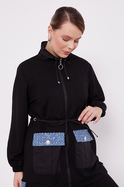 Levidor Black Pocket Processing Detailed Jacket Set