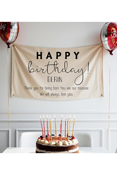 Puppetzzz Happy Birthday Doğum Günü Flaması İsme Özel Arka Fonu Afişi Duvar H...