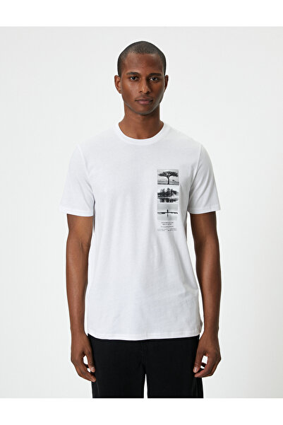 Koton Βαμβακερό μπλουζάκι με στάμπα με λαιμόκοψη