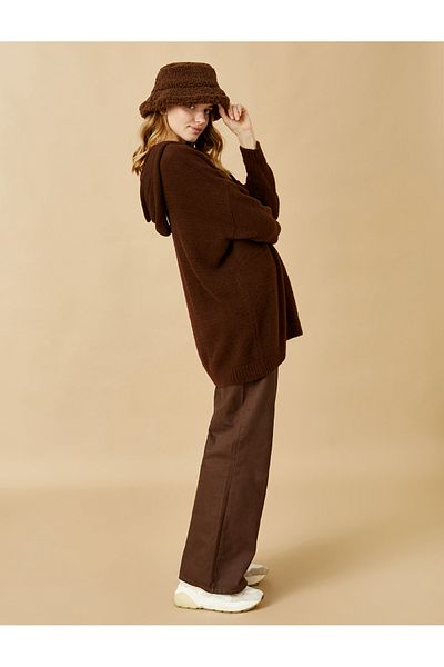 Koton High Waisted Wide Leg Cotton Trousers