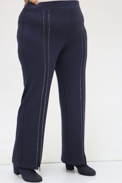 Eslina 49024 Plus Size Stone Detailed Osyho Trousers - Navy Blue