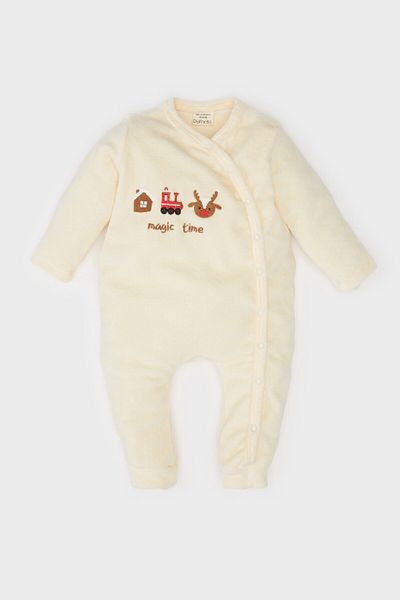 DeFacto Baby-Jungen-Strampler aus Samt mit Neujahrsmotiv – langärmlig, mit Druckknöpfen D6510A524WN