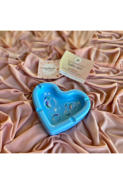 Handmade Dekoratif Baloncuk Temalı Mavi Kalp Küllük - Hediyelik Küllük