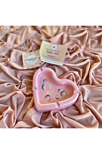 Handmade Dekoratif Baloncuk Temalı Pembe Kalp Küllük - Hediyelik Küllük