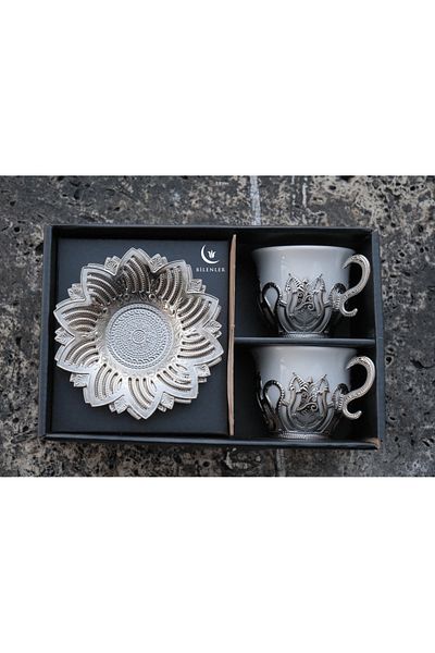 Bilenler White Colored Silver Patterned Zemzem Set for 2