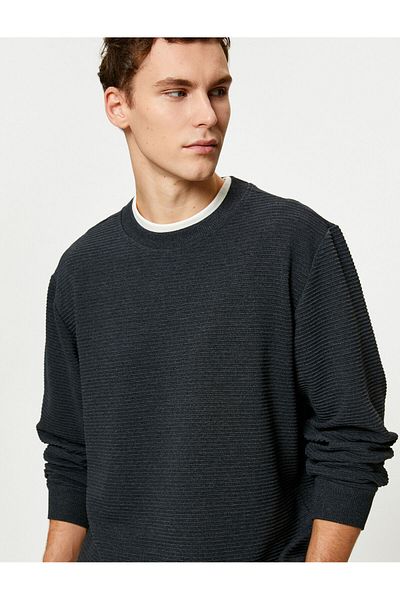 Koton Basic Sweater Crew Neck Fabric Detailed Long Sleeve