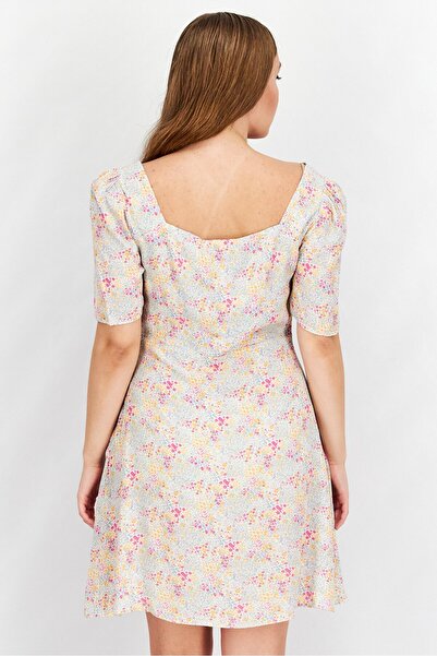 NA-KD Women Floral Short Sleeve Mini Dress, Ivory