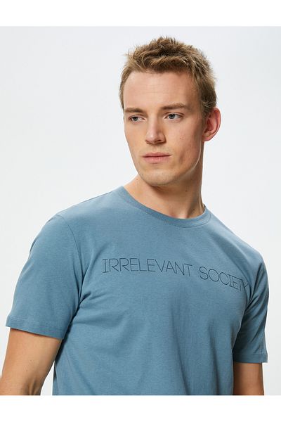 Koton Crew Neck Slogan Slim Fit Cotton T-Shirt