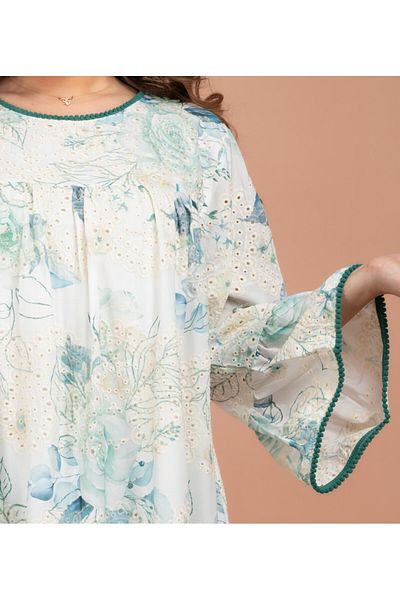 IKKXA Floral Printed Embroidered Jalabiya CJ1007 Blue