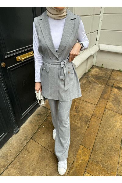 TANISA Arin Peas Striped Vest Suit Tns-4387