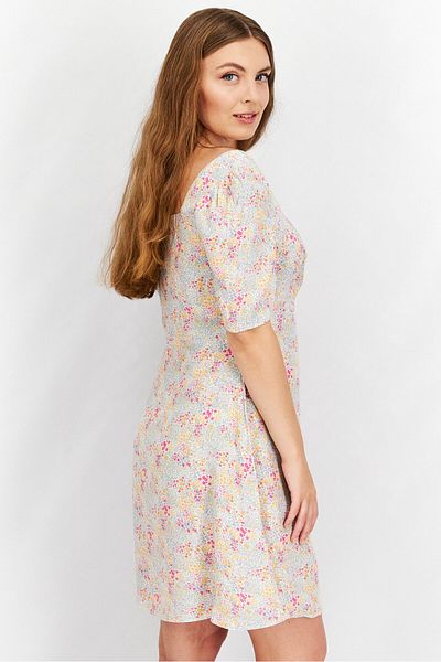NA-KD Women Floral Short Sleeve Mini Dress, Ivory