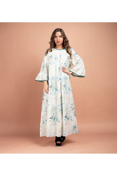 IKKXA Floral Printed Embroidered Jalabiya CJ1007 Blue