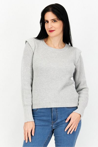 Esprit Women Round Neck Long Sleeve Textured Sweater, Grey