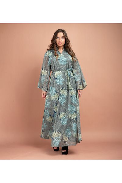 IKKXA Floral Embroidered Printed Kaftan CJ1005 Green