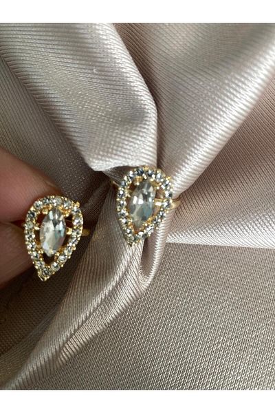 Pervin Ablacım Gold Drop Adjustable Ring with White Stone