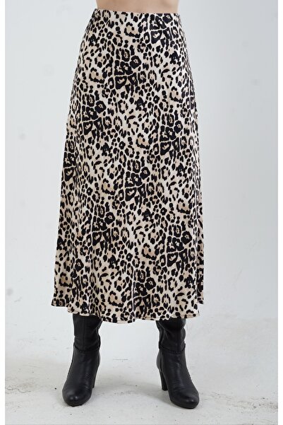 Zelish My Sister Fusta bej cu model leopard din satin