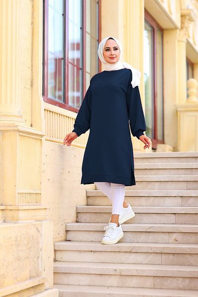 Aşkı Endam Large Size Moonlight Two Thread Tunic - Navy Blue