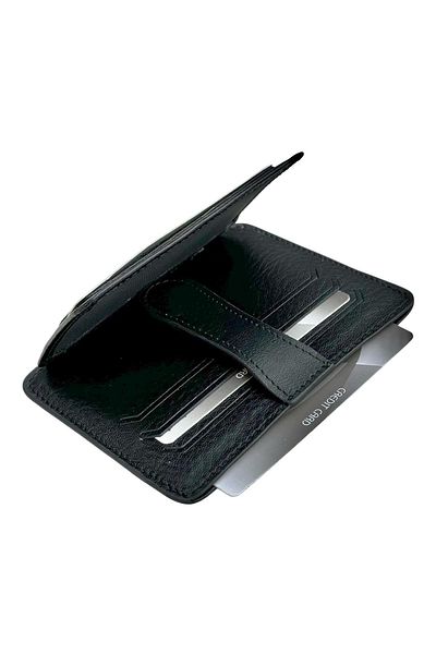 Süzer Deri Black Genuine Leather Snap Closure 2 Layer Men's Credit Card Holder