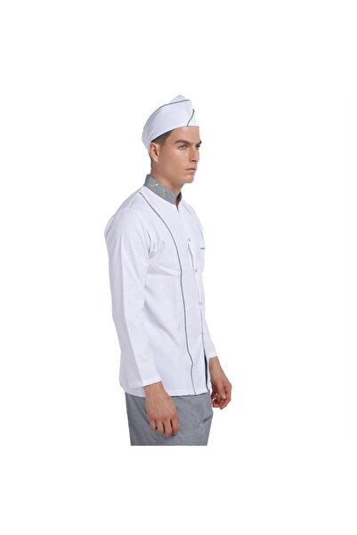 Makara Cook Jacket White Long Sleeve Cutlery Knife Gingham Garnished
