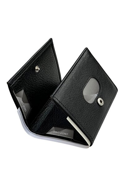 Süzer Deri Чорний шкіряний чоловічий міні-гаманець на кнопці, що складається втричі
