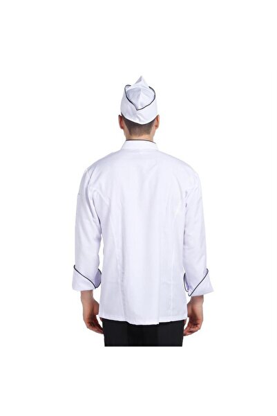 Makara Cook Jacket White Black Piping t Model