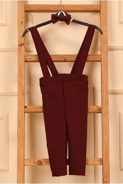 KÜÇÜĞÜM BUTİK Παντελόνι και παπιγιόν Claret Red Salopet (SALOPET-PAPION)