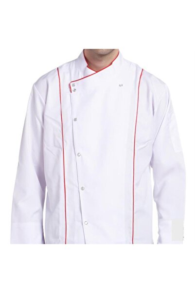 Makara Cook Jacket White Red Piping t Model