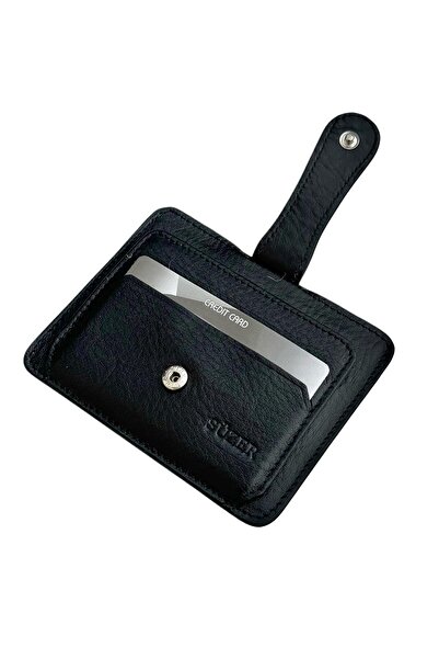 Süzer Deri Black Genuine Leather Snap Closure 2 Layer Men's Credit Card Holder
