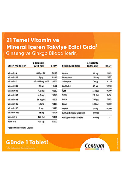Centrum Energy Multivitamin 30'lu Tablet + Günlük Vitamin Kutusu Hediye