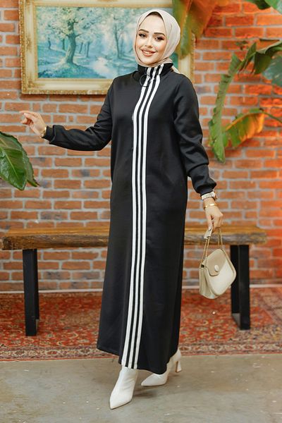 Neva Style Rochie Hijab neagră cu fermoar 12555S