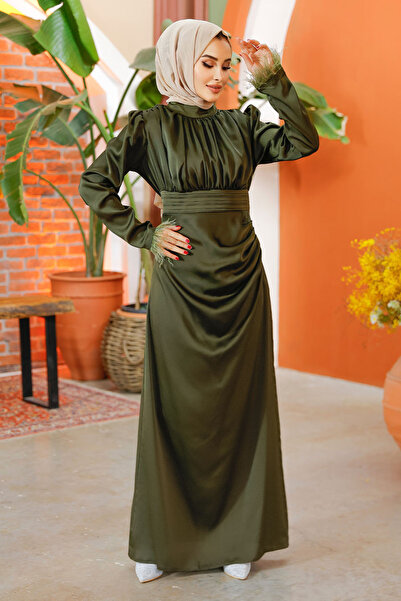 Nursima 6374 Pliseli ve Kolda Tüy Detaylı  Tesettür Abiye Elbise
