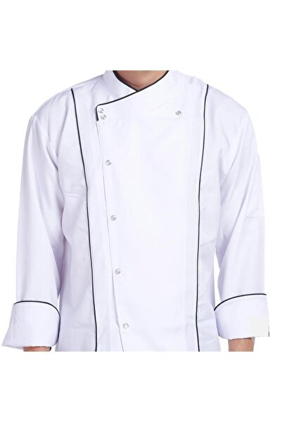 Makara Cook Jacket White Black Piping t Model