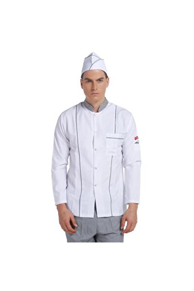 Makara Cook Jacket White Long Sleeve Cutlery Knife Gingham Garnished